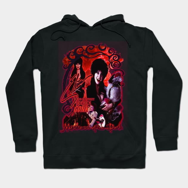 Elvira and her trusty sidekick GONK. Hoodie by The Dark Vestiary